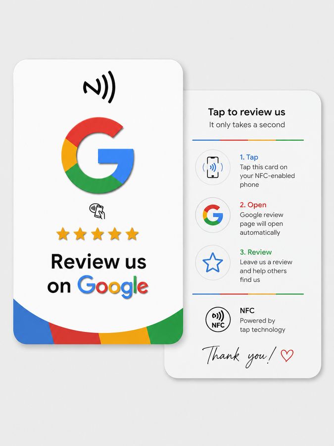 Example: NFC card programmed to open a Google Review page